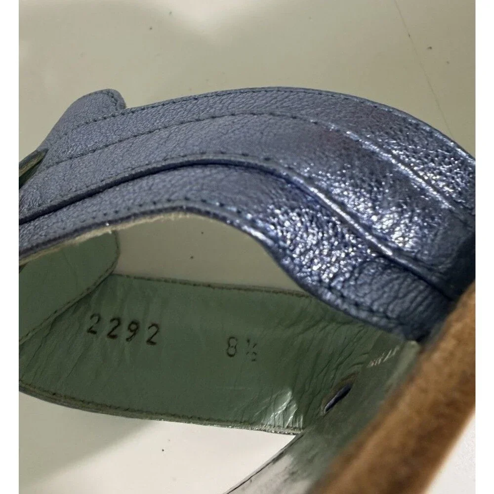 Sigerson Morrison Kitten Heel Sandals Thong Metallic Blue Sz 8.5 Y2K Fashion